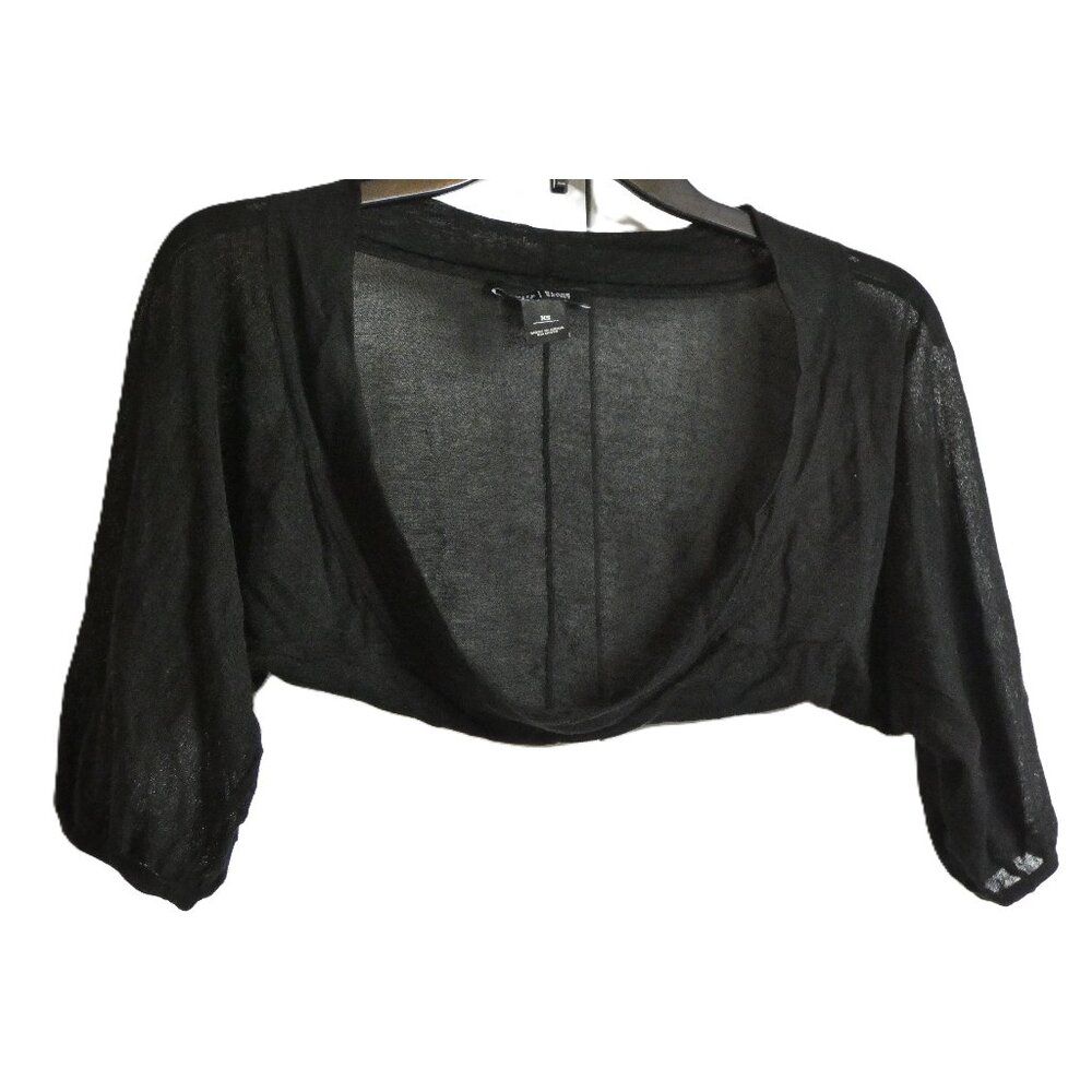 WHBM Black Shrug Size XS Short Sweater 3/4 Sleeve Wear with Strapless Dress